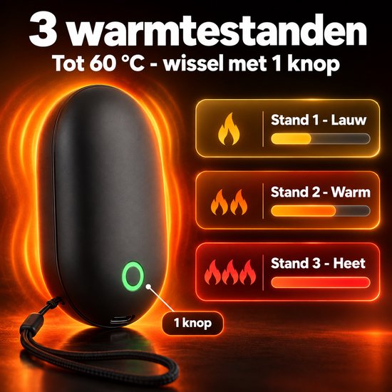Twenty4seven® Handwarmers Oplaadbaar 5000 mAh - Magnetische Handverwarmer Herbruikbaar met 3 Warmtestanden en USB-C - Warme Handen op de Fiets & Buiten — cadeau in Sport & Outdoor - foto 6
