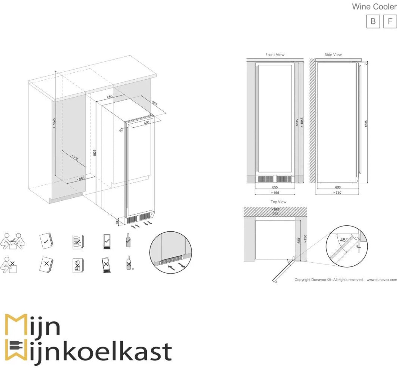 Dunavox Grande-194 Vrijstaande Wijnkoelkast DX-194.490MBK 183 flessen, Matzwart – foto 7