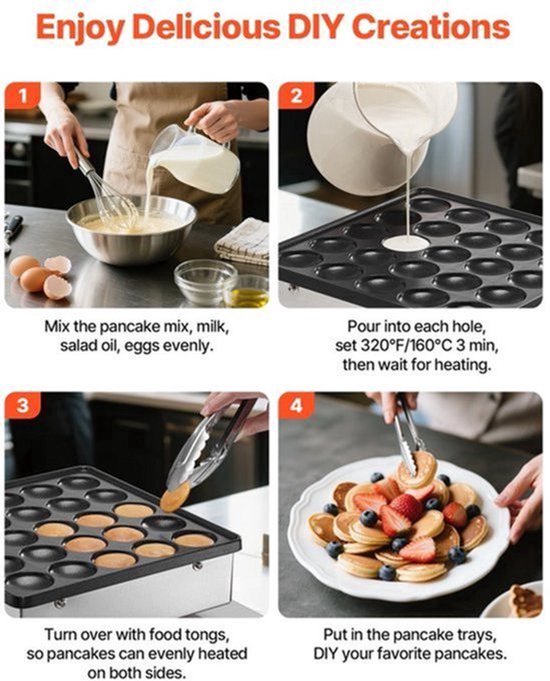 Mini Pannenkoekenmaker 25 Mini-Pannenkoeken - 43 mm Diameter - Roestvrij Staal - Elektrisch Wafelijzer - Poffertjes Grill - Voor Thuis En Restaurant — cadeau in Cadeau-ideeën - foto 4