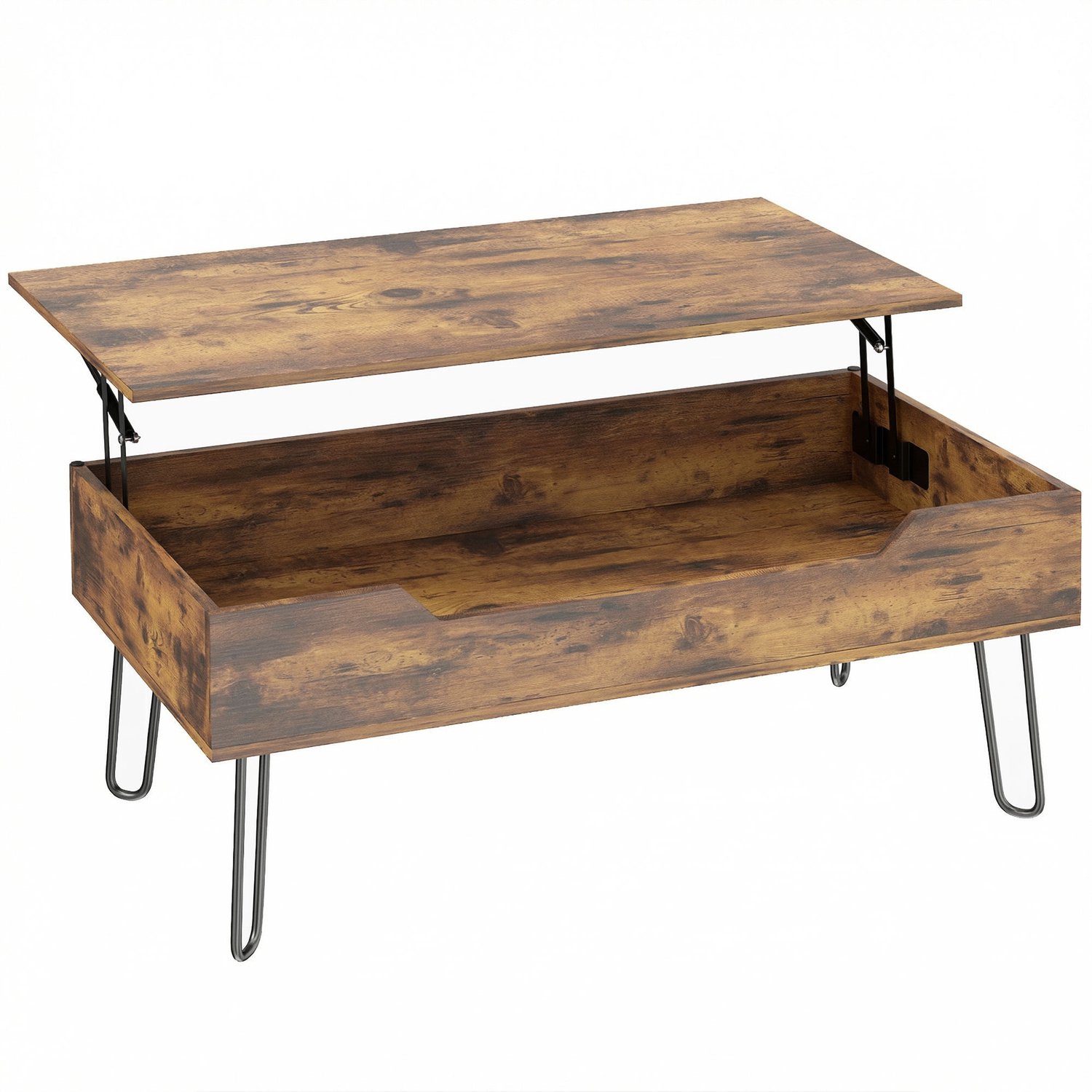 SONNENH Salontafel met liftblad en verborgen opbergvak - Rustieke houtlook en stalen poten - 95 x 50 cm