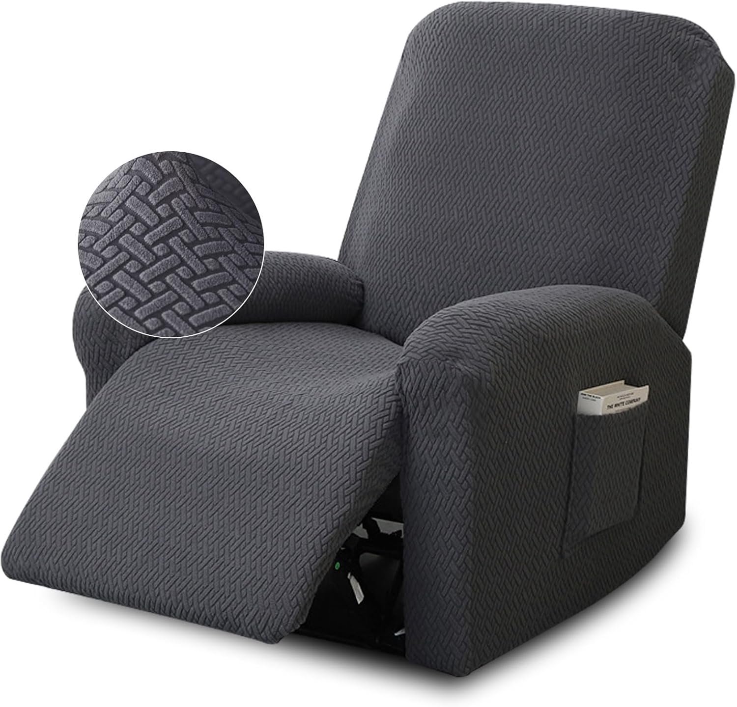 SnelShoppen - 4-delige Stretch Sesselbezug voor Relaxfauteuil - Donkergrijs - Inclusief Armleuning Covers - Perfect voor Woonkamer, TV-kamer, Feest en