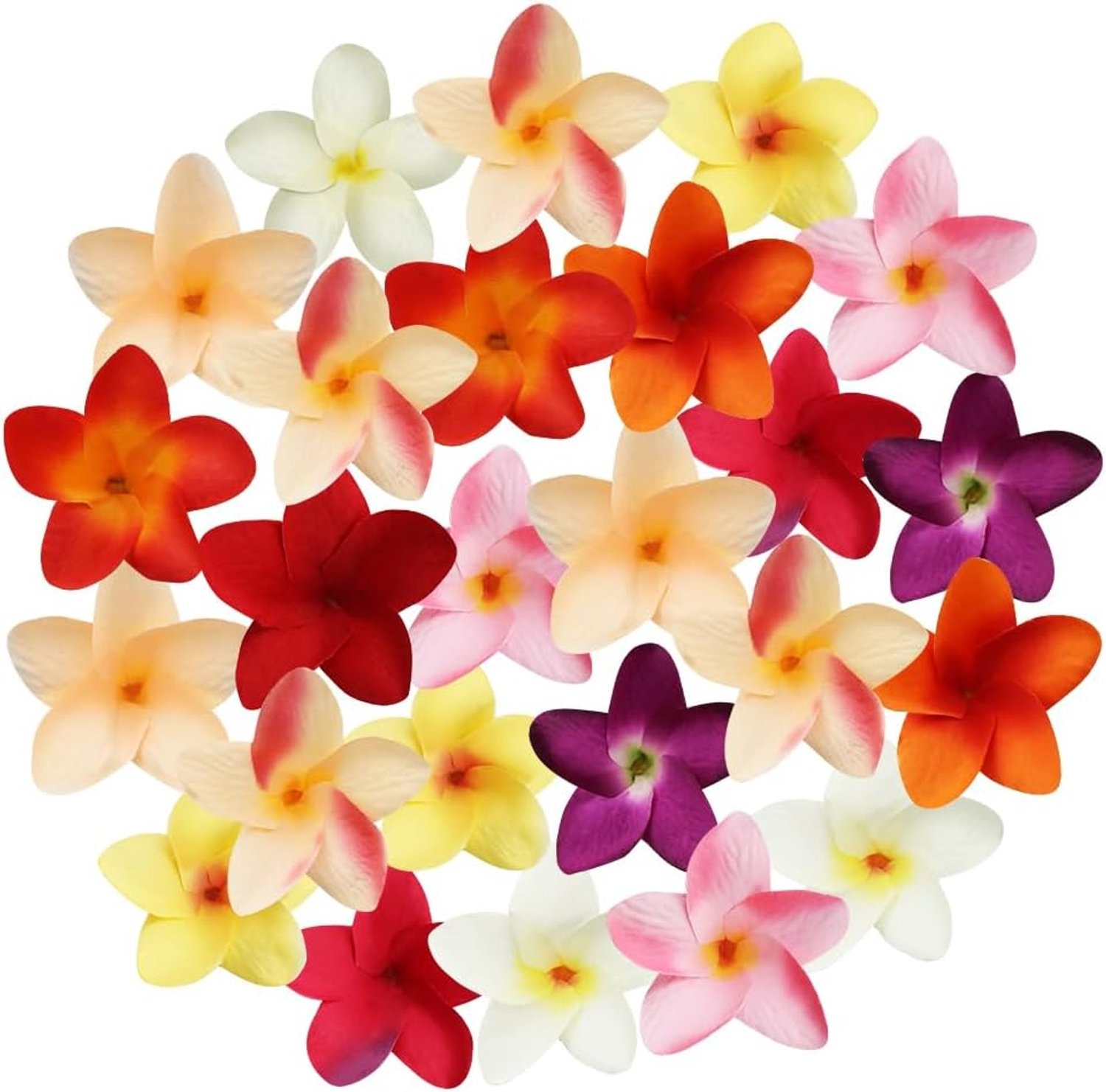 SnelShoppen - 50 Stuks 60mm Gemengde Kleur Kunstmatige Plumeria Bloemen, Levensechte Zijde Bloem Boeket Hawaii Lei Frangipani Bloem voor DIY Craft Gar