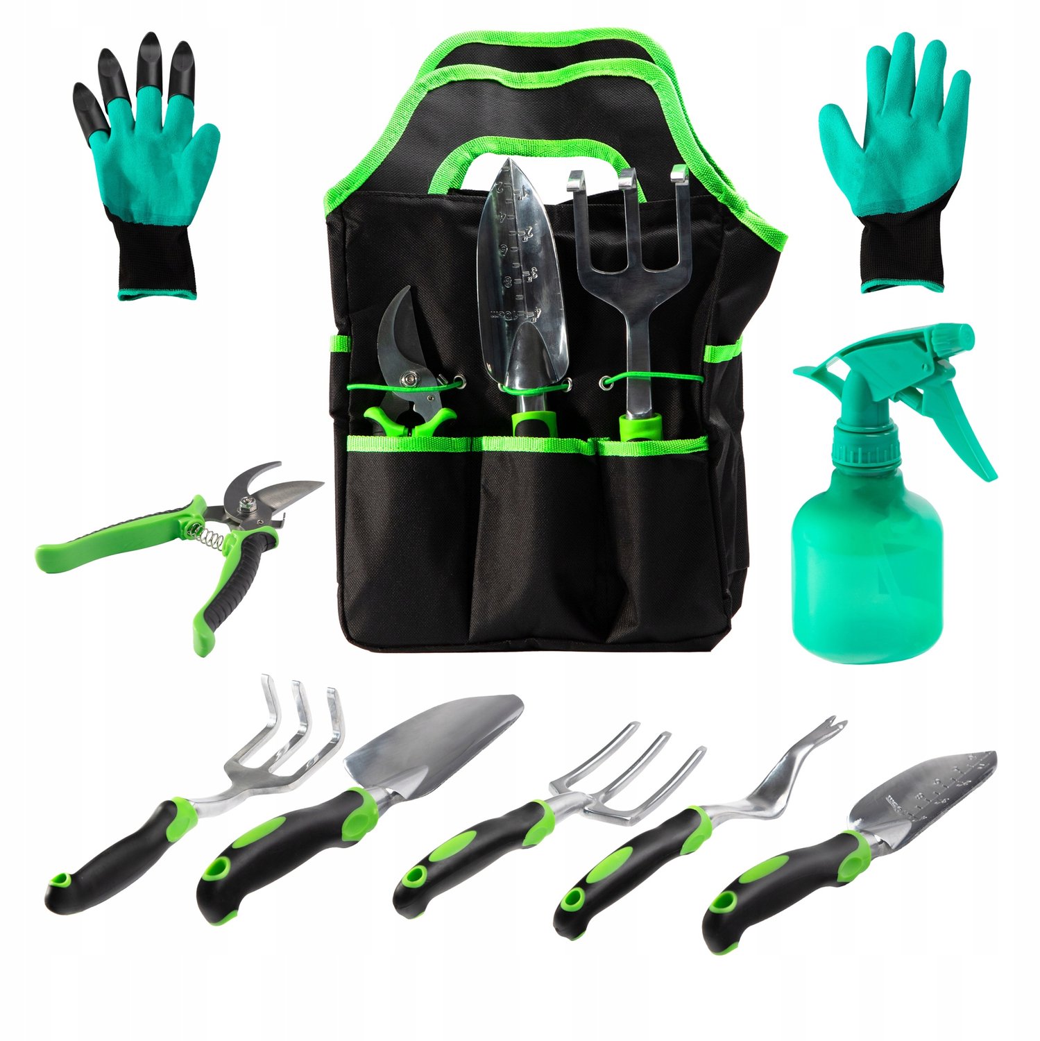 Merkloos 9-delig Tuingereedschap Set met Handschoenen en Spuitfles