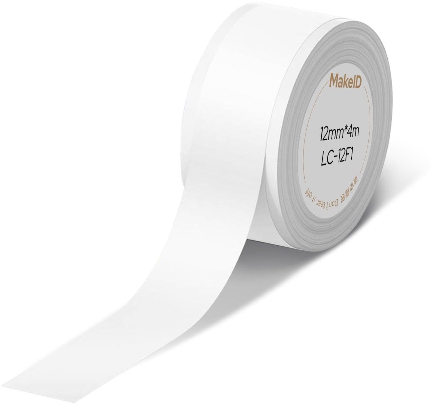MakeID L1-C Labeltape, navulverpakkingen, 12 mm x 4 m, continue stickertape, thermisch gelamineerd, waterdicht - ShopVlot