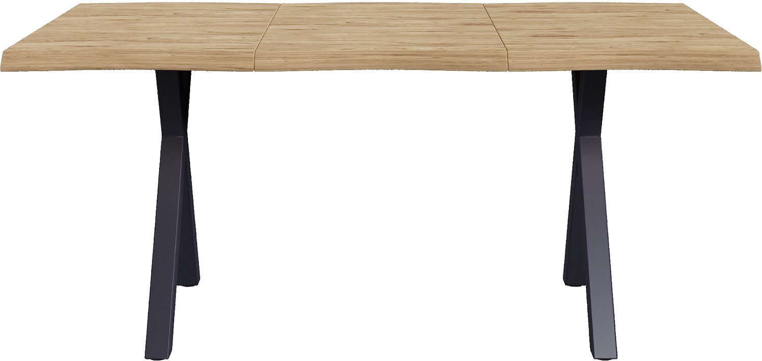 SONNENH Eettafel met golvende bladrand en metalen X-poten - MDF - 160 cm - Natuurlijke houtlook
