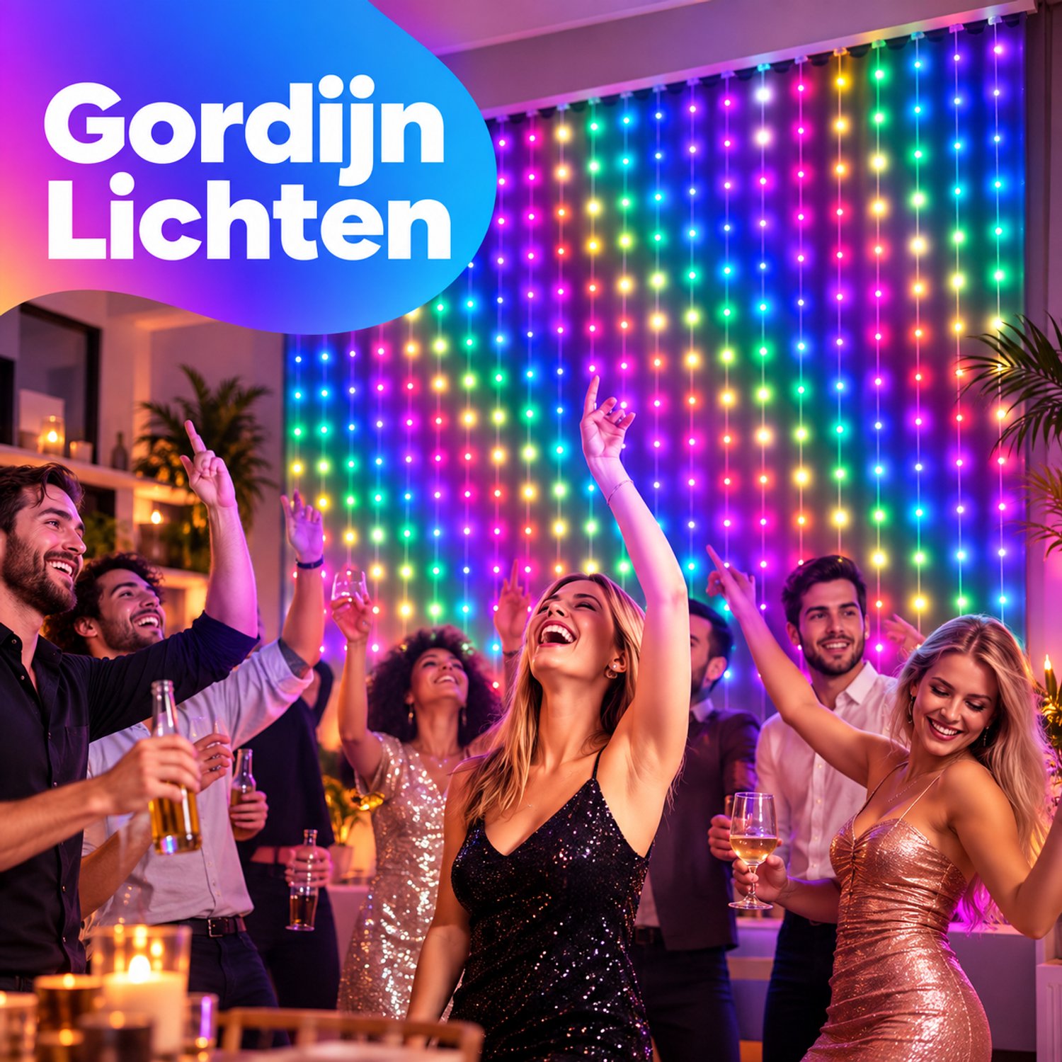 Sounix LED Lichtgordijn - Sfeerverlichting met Afstandsbediening - 2 meter - RGB - 400 LED lichten - LED Kerstverlichting Lichtgordijn – foto 8