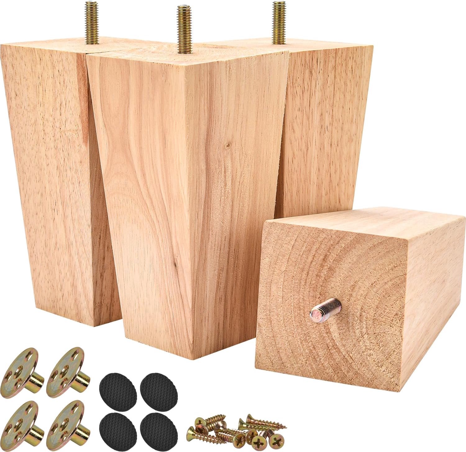 8" Solid Wood Pyramid Furniture Legs 4PCS Mid-Century Modern