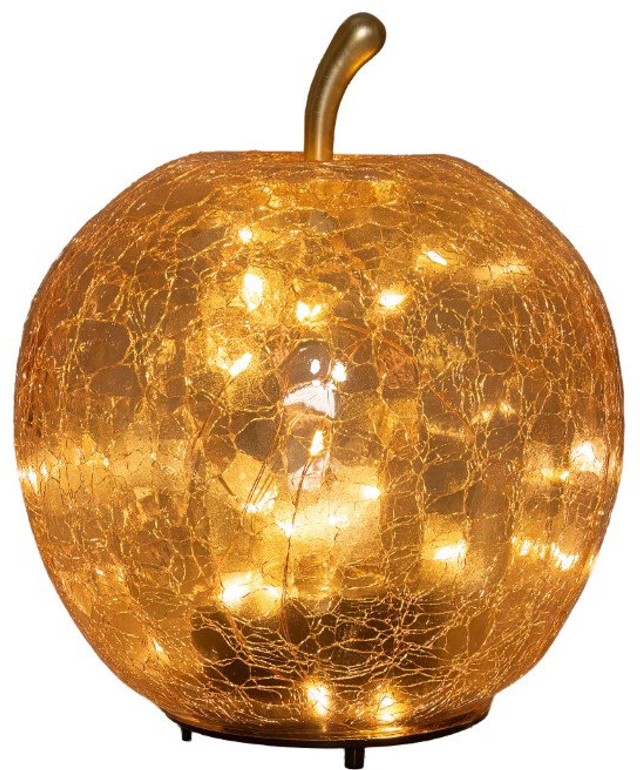 Appel crackle glas amber oplaadbaar 30 LED 15x17 cm Anna's Collection