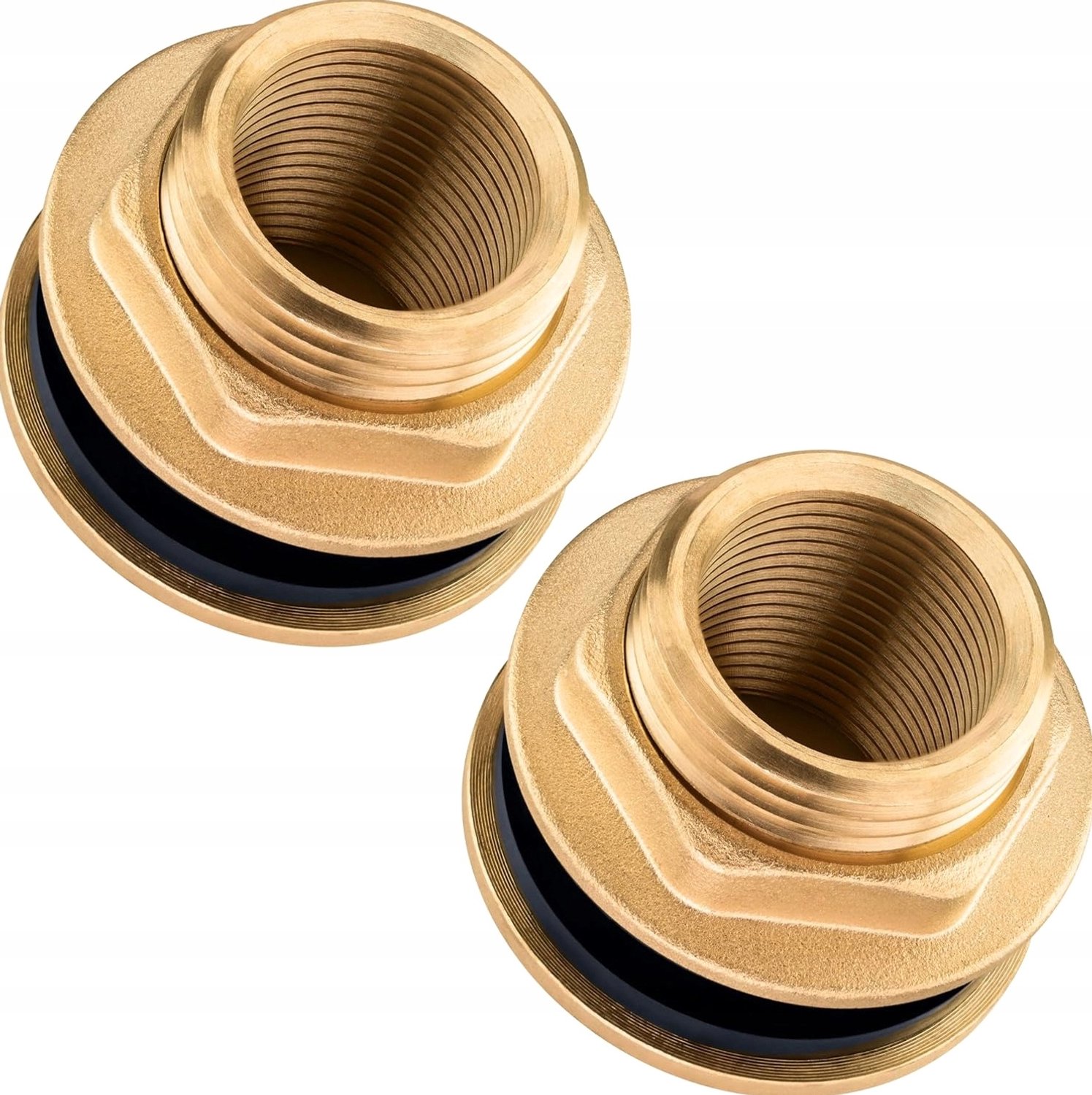 2x Messing Doorvoer Vat Regenwater Slang Connector Schroefdraad