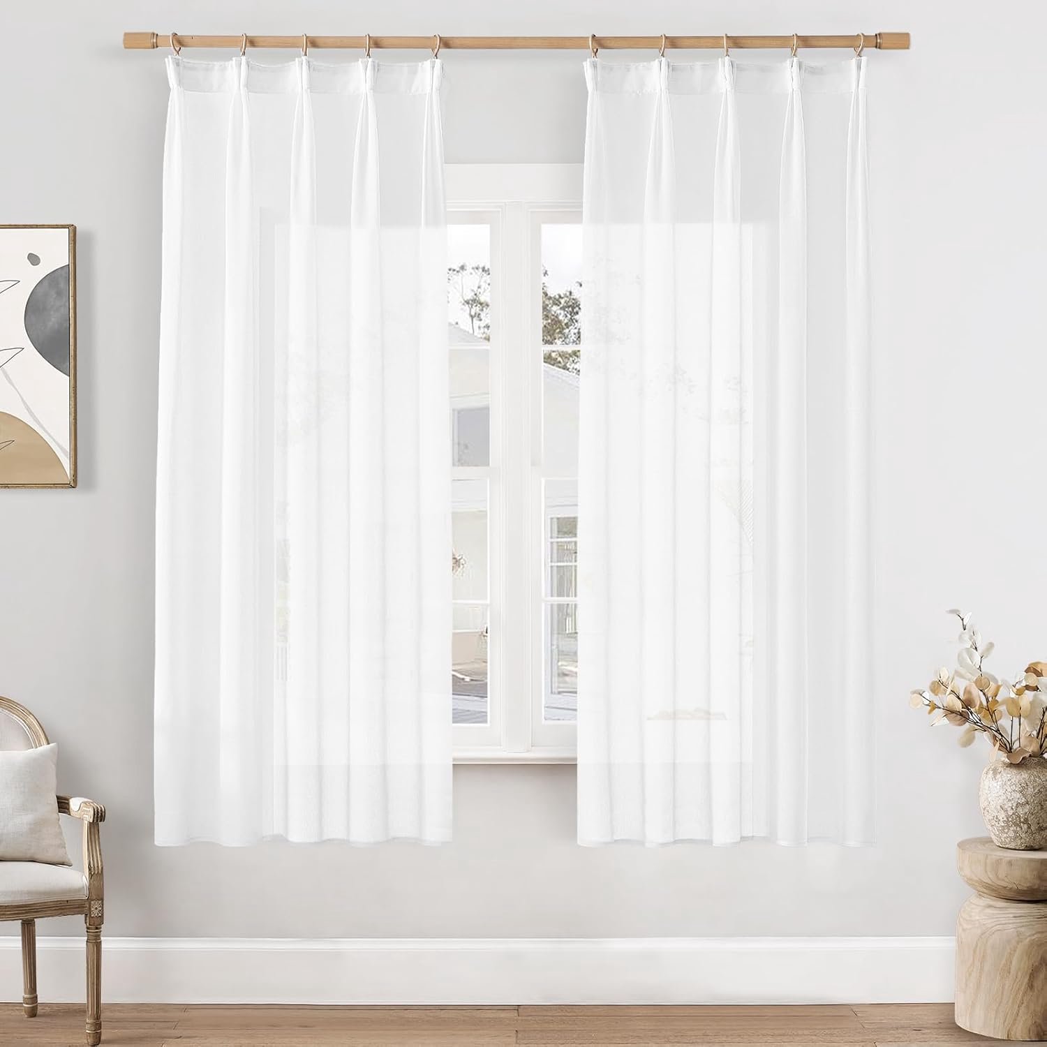 SnelShoppen - Softalker Gordijnen met Rimpelband 120 x 140 cm Wit 2-Persoonsset Korte Gordijnen voor Woonkamer Keuken Modern Voile Gordijnen voor Rail