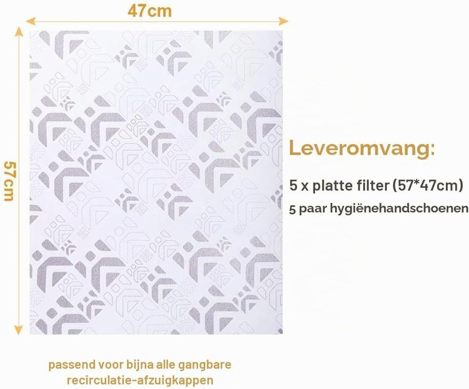 Filter voor afzuigkap, 57 x 47 cm, op maat te knippen, inclusief 5 paar wegwerphandschoenen, ideaal voor keukenreiniging en vetabsorptie
