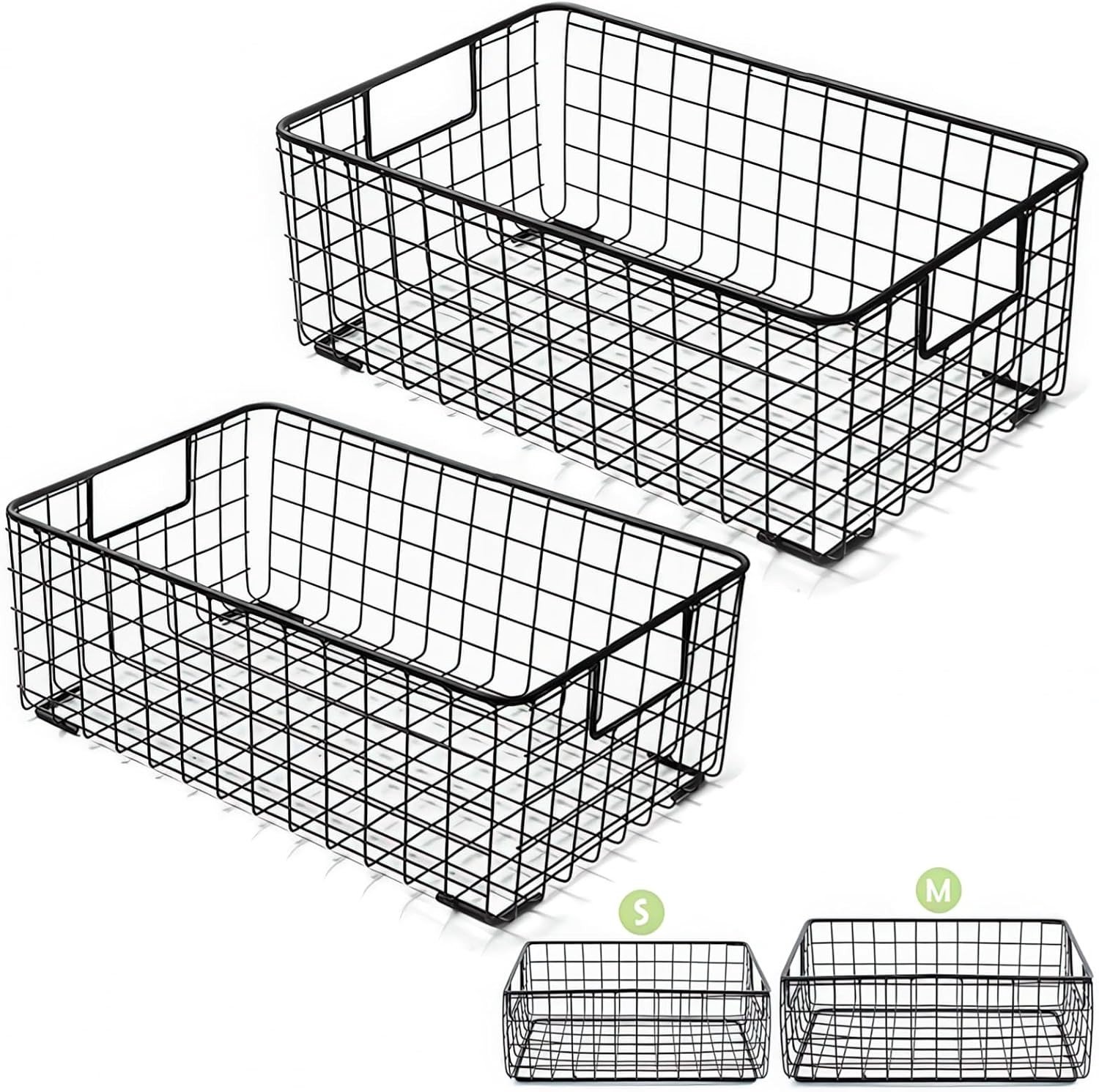 Set van 2 Draadopbergmanden met Handvatten, Metalen Organizers voor Thuis, Kantoor en Kinderkamer, Ideaal voor Wasgoed en Opslag