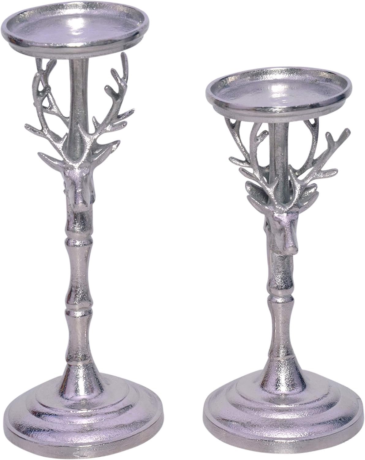 Advent Wreath Metal Silver Candlestick Reindeer Metal Set of 2 for Christmas, Advent Time - ShopVlot