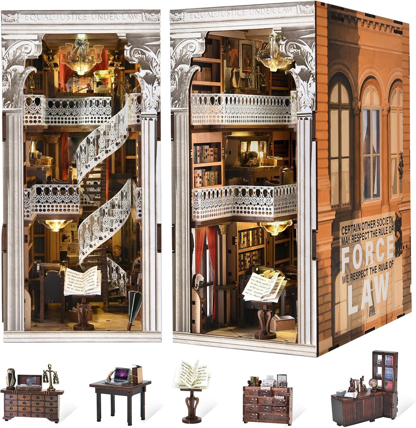 MiniCity Book Nook Kit, DIY 3D Miniature Dollhouse Booknook Kit for Teens and Adults (Law Library) - ShopVlot