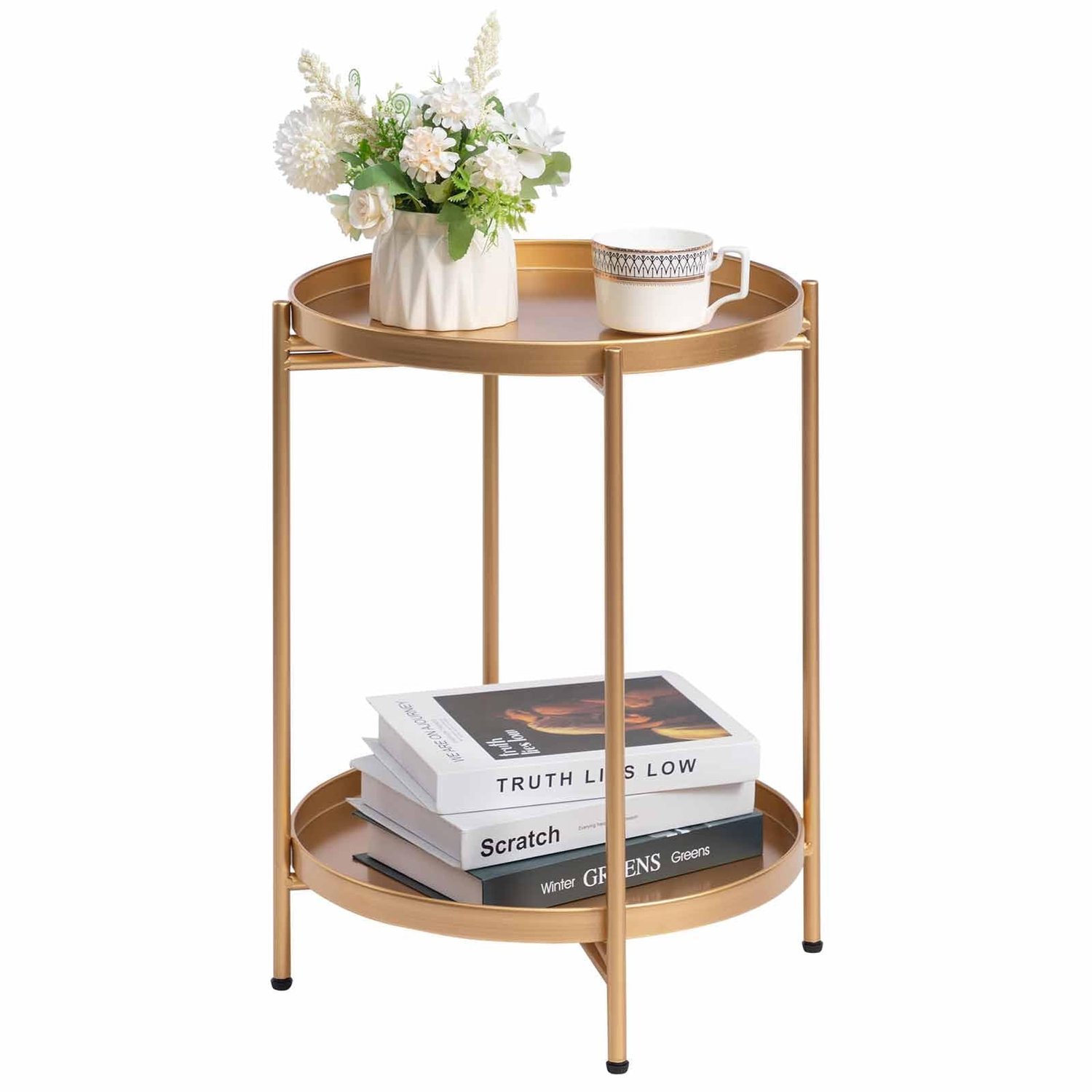 Duraxl Bijzettafel rond - 37 cm diameter - Goud - Met afneembaar blad