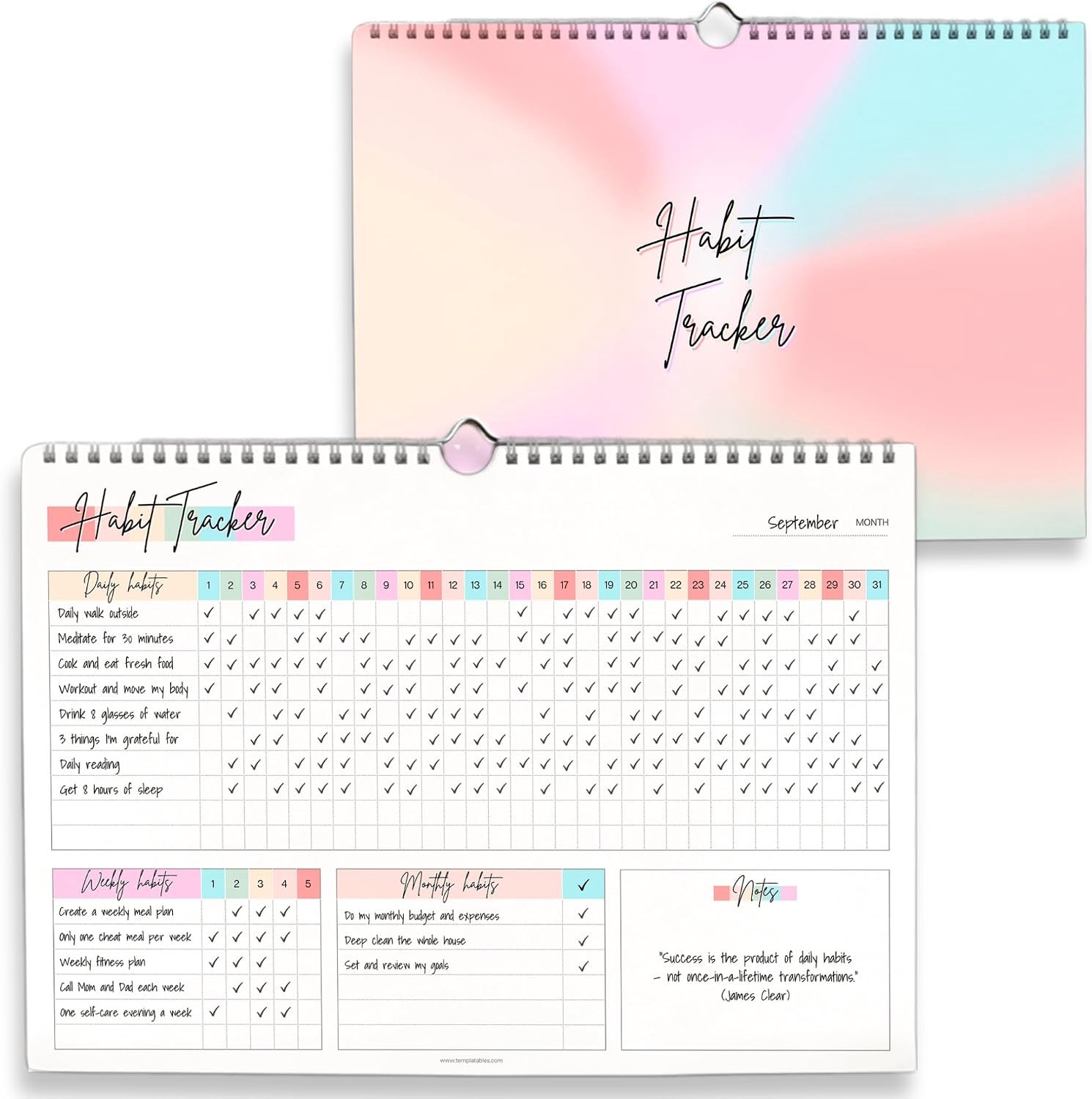 Habit Tracker Kalender - Dagelijks, Wekelijks & Maandelijkse Gewoonte & Doel Tracker, Draadgebonden Planner met - ShopVlot