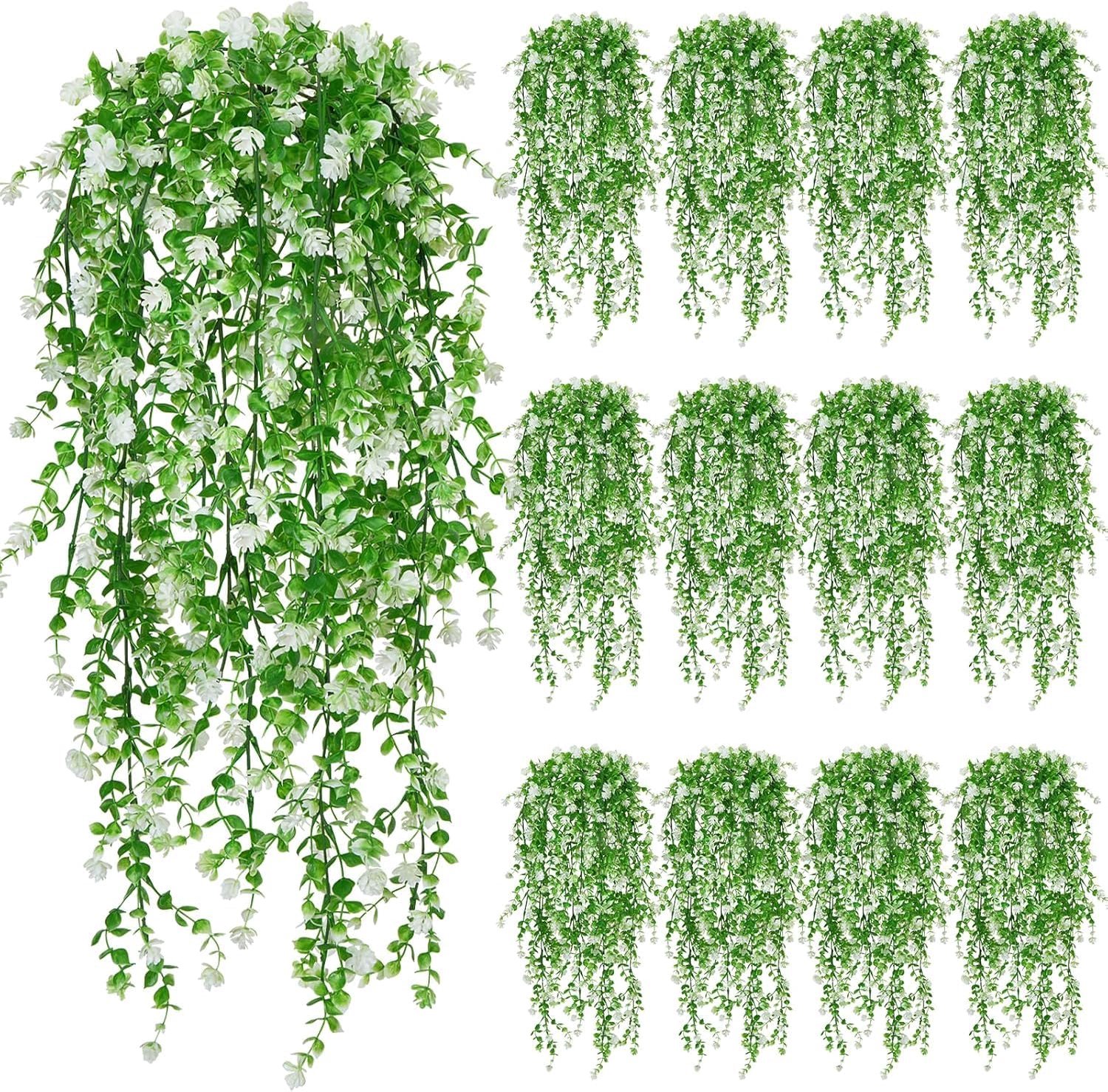 12 Pieces Artificial Plant Hanging Artificial Flowers Like Real Hanging Plant Artificial Hanging Flowers Outdoor - ShopVlot