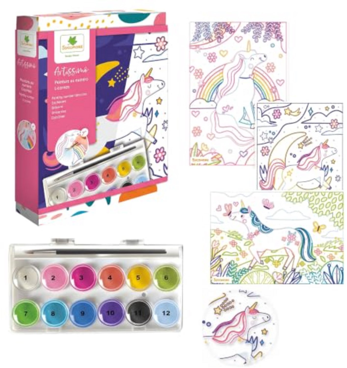 Sycomore schilderen op nummer unicorns creatief speelgoed 7 jaar+.