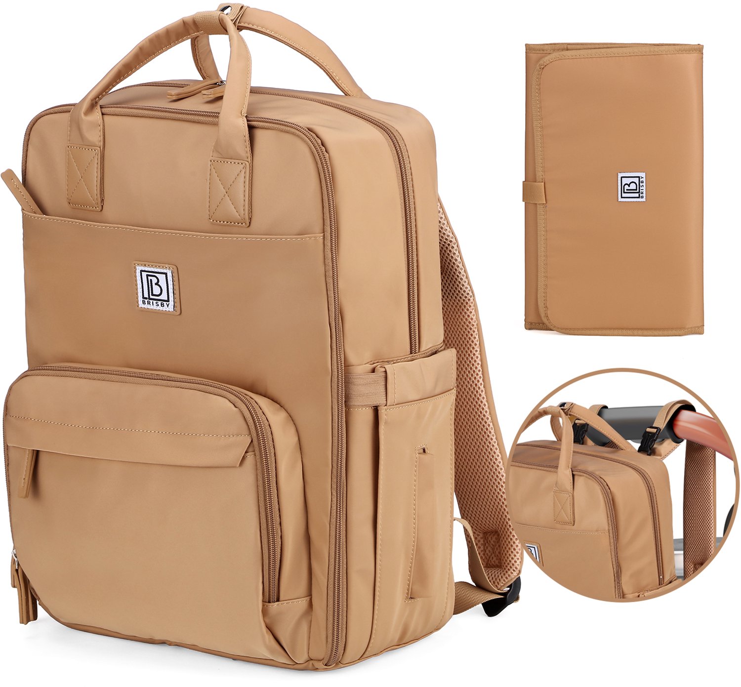 Brisby slijtvaste Luiertas – verzorgingstas – met buggymontage - Camel Brown