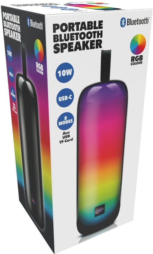 Bluetooth Speaker met RGB Licht - Draagbare Partybox 2.5 Uur Batterijduur - Party Speaker met USB-C, Aux en TF-Kaart - Licht in 8 Verschillende Kleuren - 8,5 x 8,5 x 24,5 cm van Lifa Living — afbeelding 4