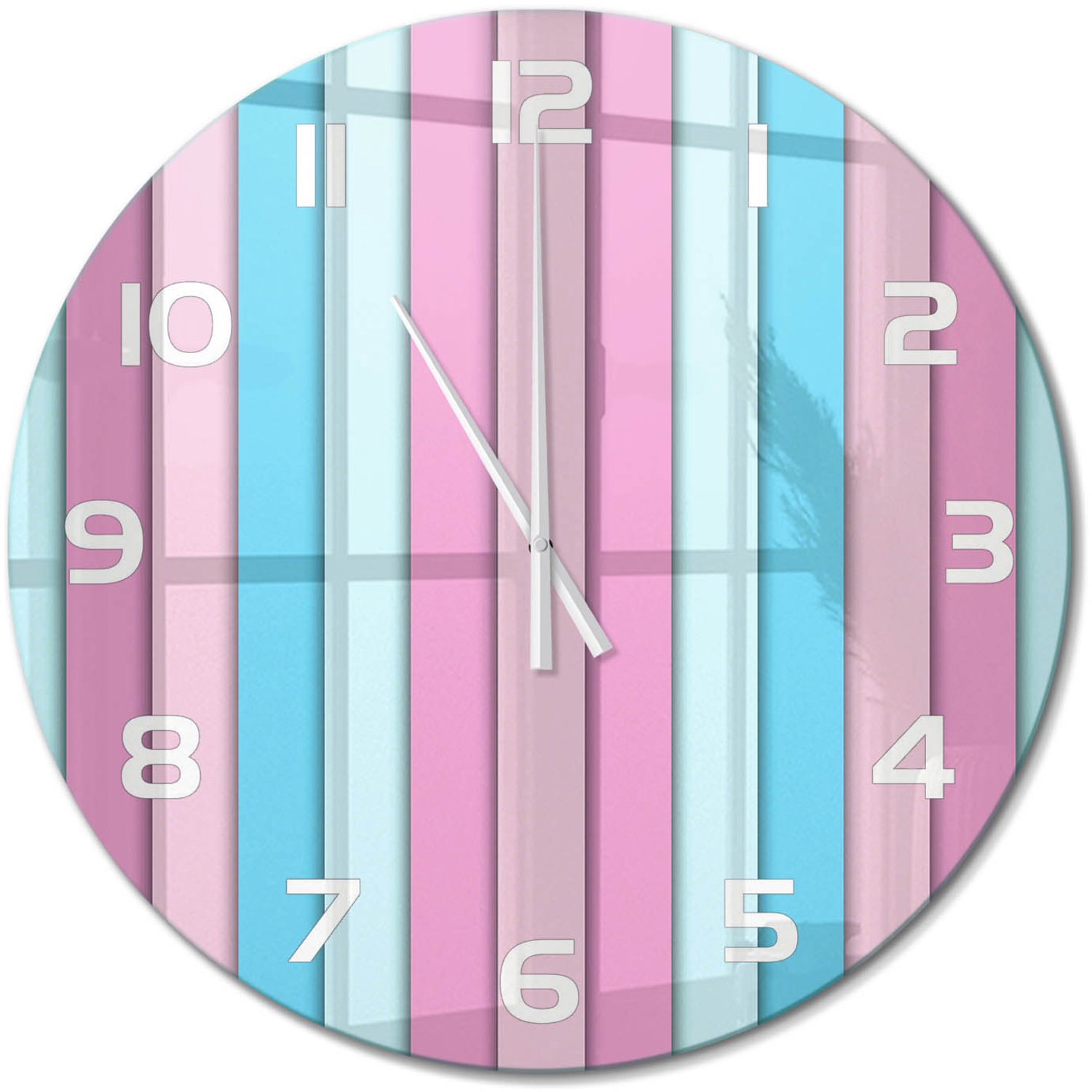 TULUP Wandklok - Kleurrijke strepen Glazen Wandklok Design - fi60 cm - Veelkleurig Klok Glas Met Opdruk - Witte handen - Ronde Klok - Wandklok Glas Met Motief - Decoratieve Glazen Klok