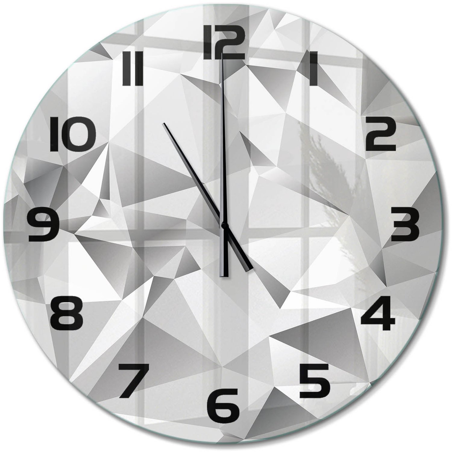 TULUP Wandklok - 3D-abstractie Gekleurde Glazen Klok - fi60 cm - Grijs Glazen Klok Met Print - Zwarte handen - Ronde Klok - Moderne Wandklok Glas - Wandklok Glas Decoratie