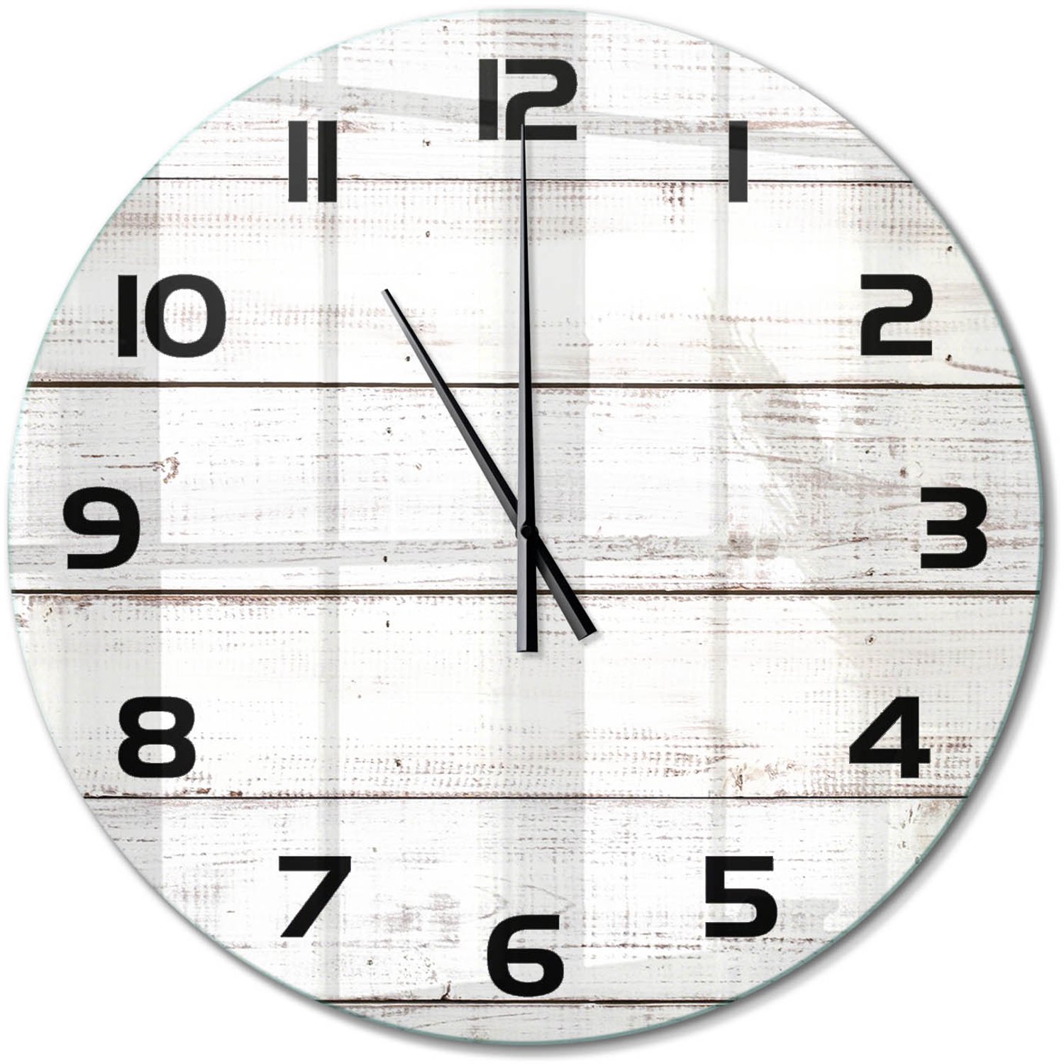 TULUP Wandklok - Houten muur Moderne Wandklok Glas - fi60 cm - Beige Wandklok Glas Decoratie - Zwarte handen - Ronde Klok - Glazen Wandklok Design - Klok Glas Met Opdruk