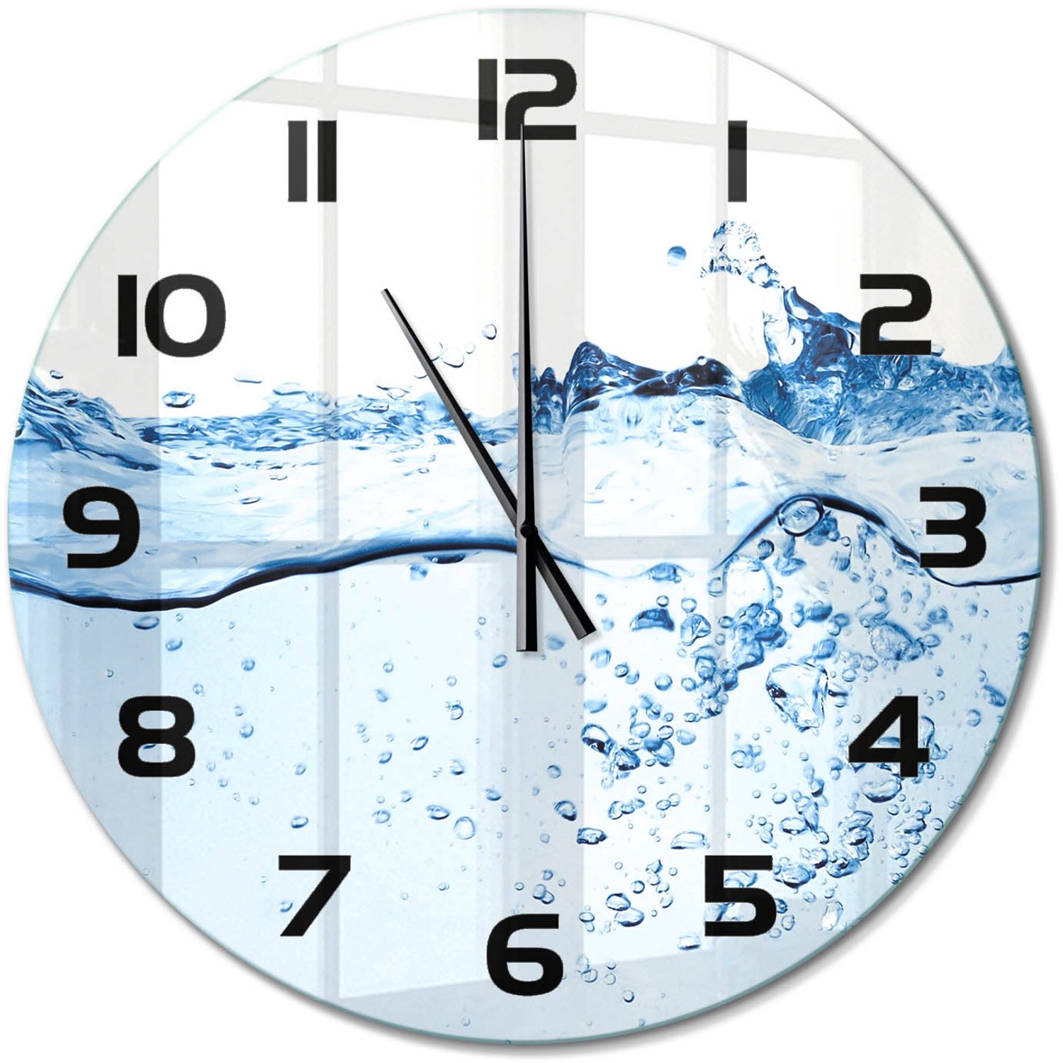 TULUP Wandklok - Water Decoratieve Glazen Klok - fi60 cm - Blauw Glazen Wandklok Design - Zwarte handen - Ronde Klok - Glazen Klok Met Print - Wandklok Glas Met Motief
