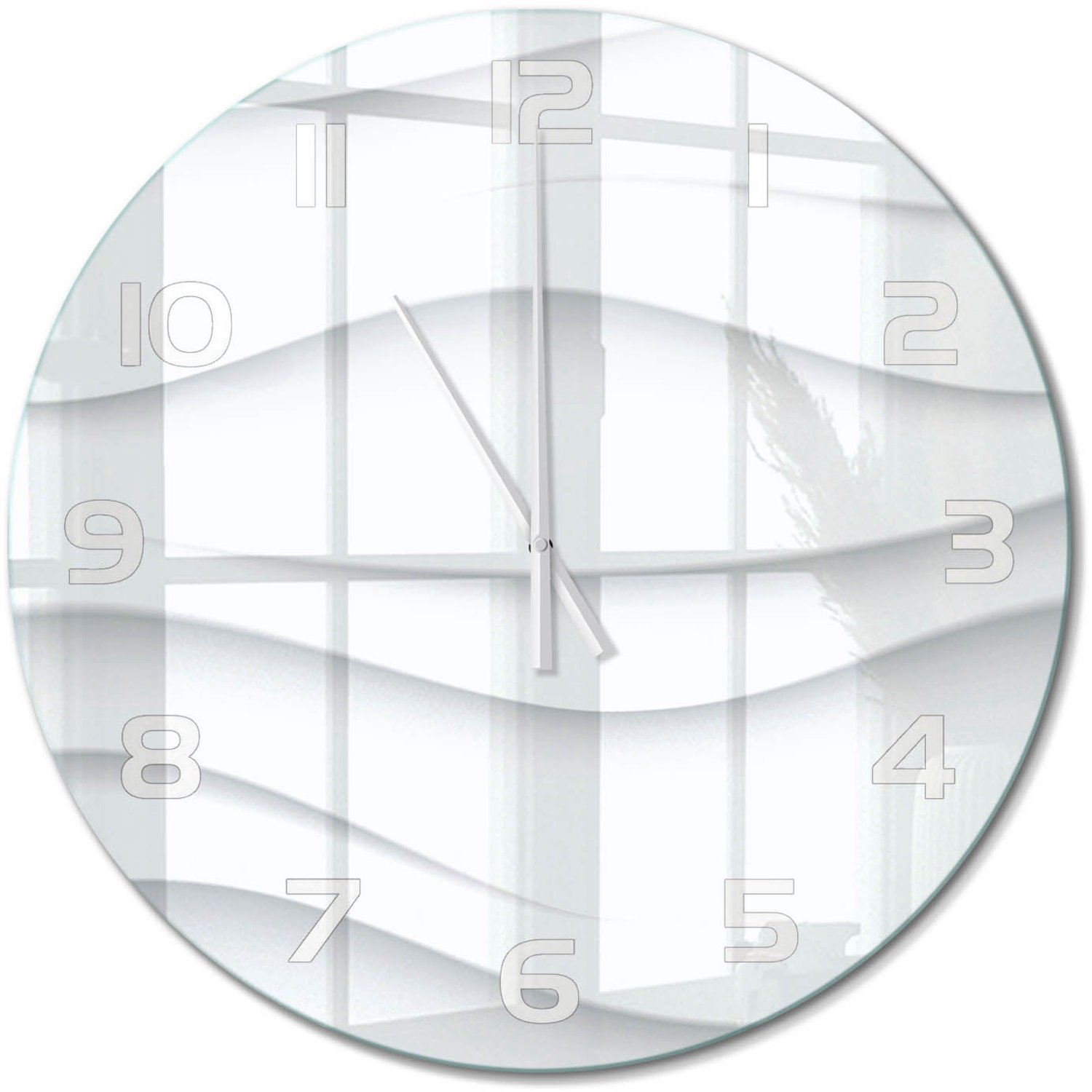 TULUP Wandklok - Golfabstractie Moderne Wandklok Glas - fi60 cm - Wit Wandklok Glas Decoratie - Witte handen - Ronde Klok - Glazen Wandklok Design - Klok Glas Met Opdruk