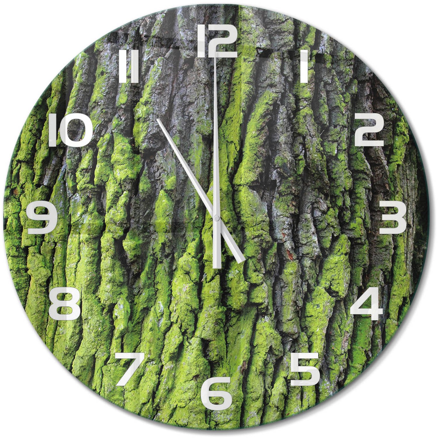 TULUP Wandklok - Boomschors Decoratieve Glazen Klok - fi60 cm - Groente Glazen Wandklok Design - Witte handen - Ronde Klok - Glazen Klok Met Print - Wandklok Glas Met Motief