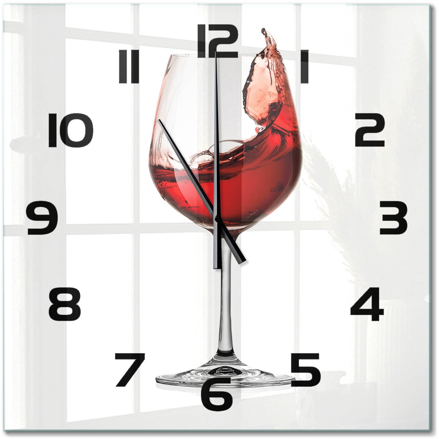 TULUP Wandklok - Rode wijn Klok Glas Met Opdruk - 60x60 cm - Rood Moderne Wandklok Glas - Zwarte handen - Vierkante Klok - Decoratieve Glazen Klok - Glazen Wandklok Design