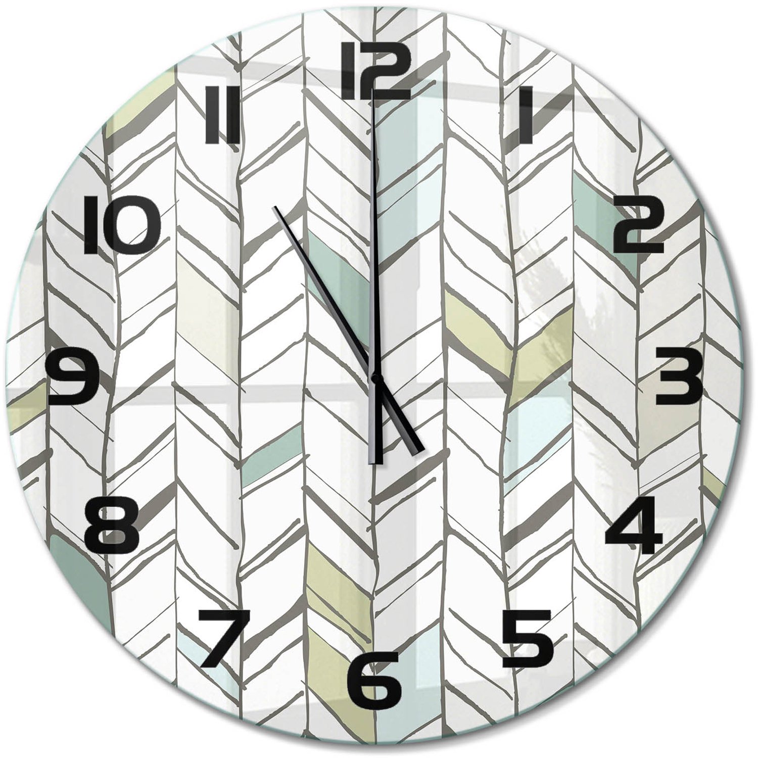 TULUP Wandklok - Visgraatpatroon Moderne Wandklok Glas - fi60 cm - Groente Wandklok Glas Decoratie - Zwarte handen - Ronde Klok - Glazen Wandklok Design - Klok Glas Met Opdruk