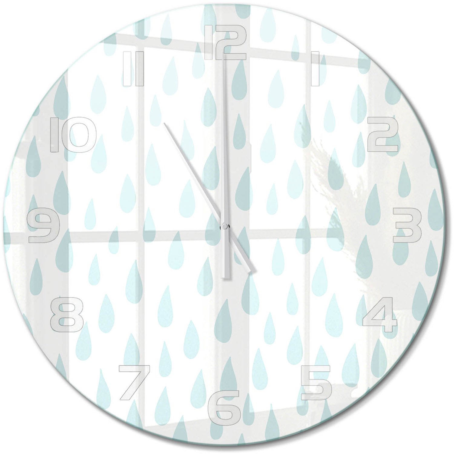 TULUP Wandklok - Druppel Gekleurde Glazen Klok - fi60 cm - Blauw Glazen Klok Met Print - Witte handen - Ronde Klok - Moderne Wandklok Glas - Wandklok Glas Decoratie