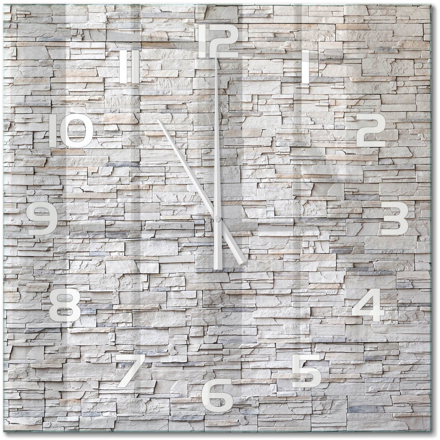 TULUP Wandklok - Stenen muur Decoratieve Glazen Klok - 60x60 cm - Beige Glazen Wandklok Design - Witte handen - Vierkante Klok - Glazen Klok Met Print - Wandklok Glas Met Motief