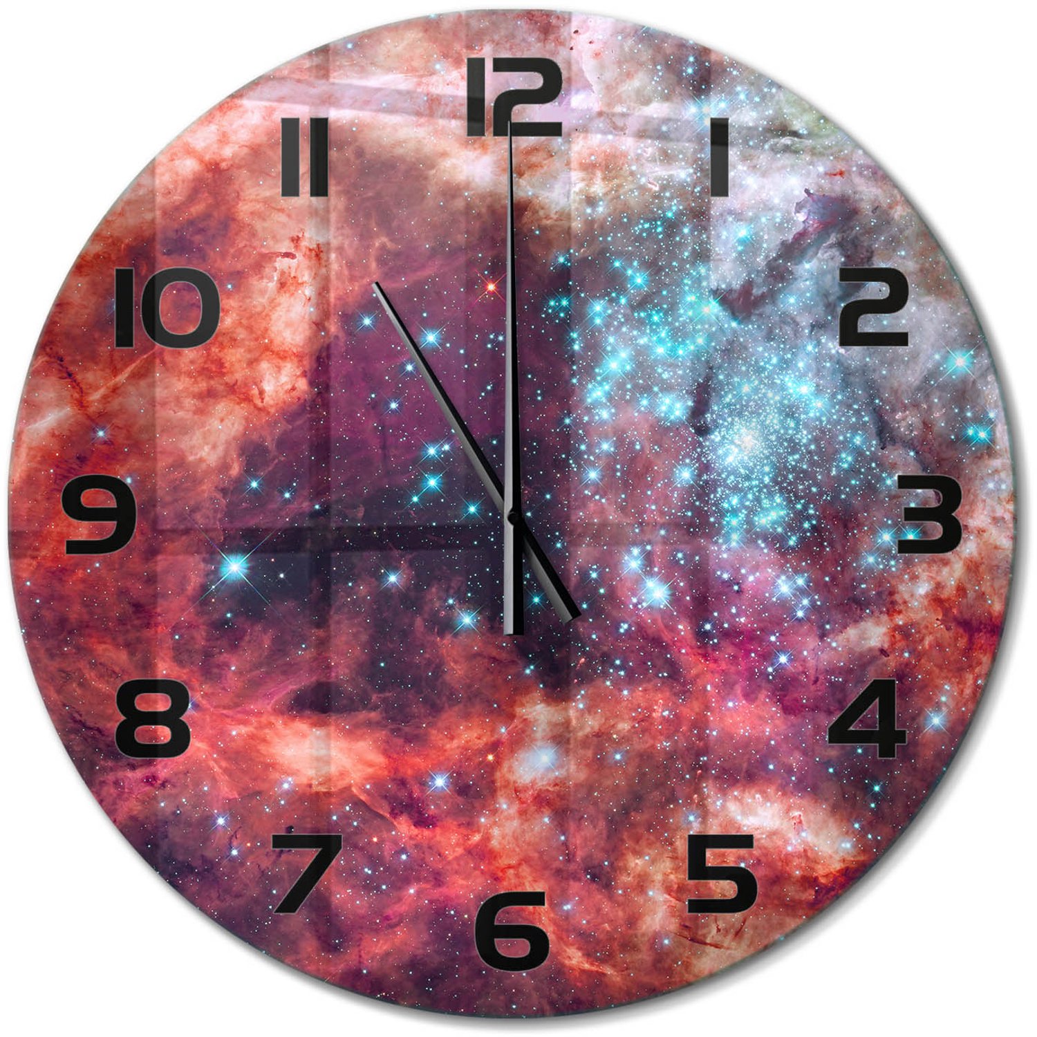 TULUP Wandklok - Magellaanse Wolk Glazen Klok Met Print - fi60 cm - Veelkleurig Wandklok Glas Met Motief - Zwarte handen - Ronde Klok - Wandklok Glas Decoratie - Gekleurde Glazen Klok