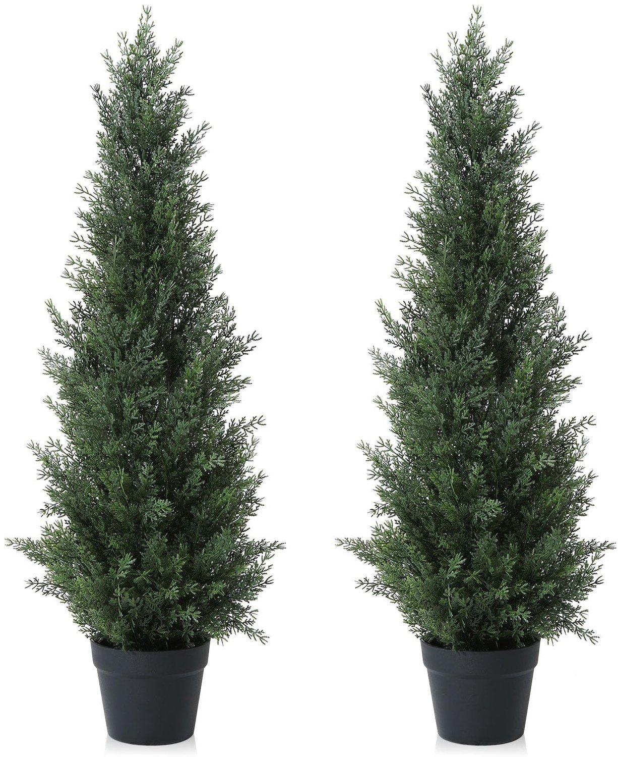 Famanu Kunstplanten set van 2 stuks, 95 cm hoge kunst-cederboom met kunststof potten voor tuin- veranda-decoratie, levensecht en onderhoudsvriendelijk