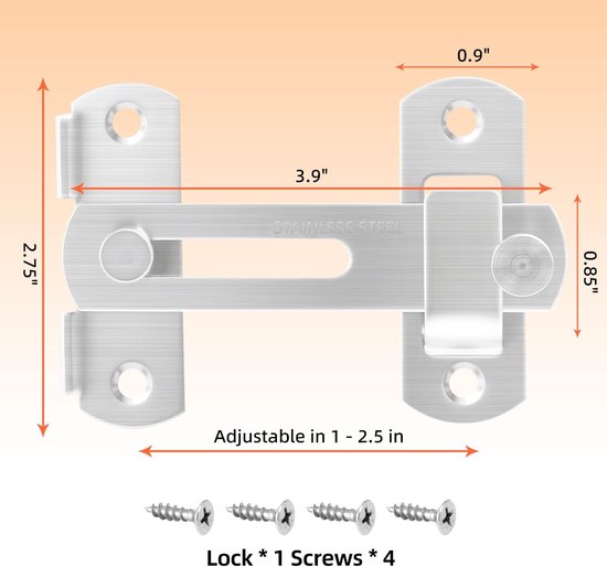4 inch inklapbare schuifdeurgrendel, zware uitvoering voor privacy - 2 stuks — afbeelding 2