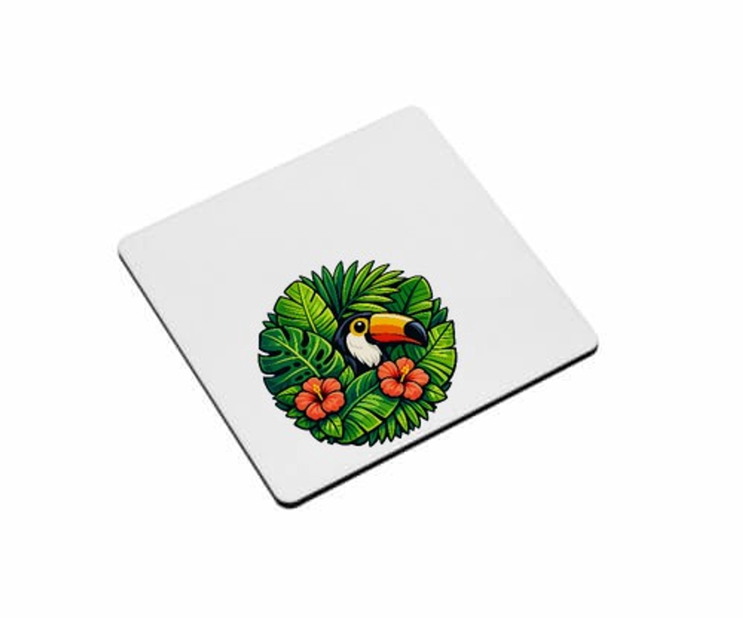 Mr Cadeautjes MDF magnetische fotolijst vierkant 9,5 - design Tropische bladeren met toekan | cadeau Wit