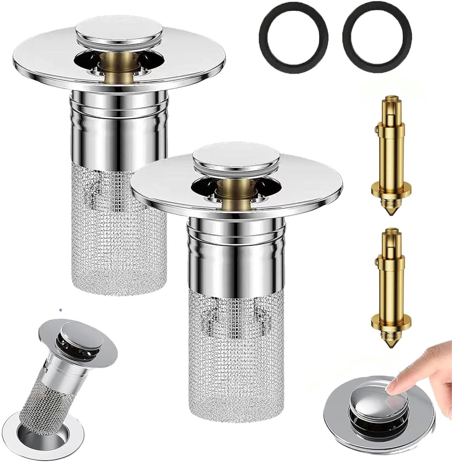 RVS Afvoerfilter met Pop-up Mechanisme (2 Stuks)