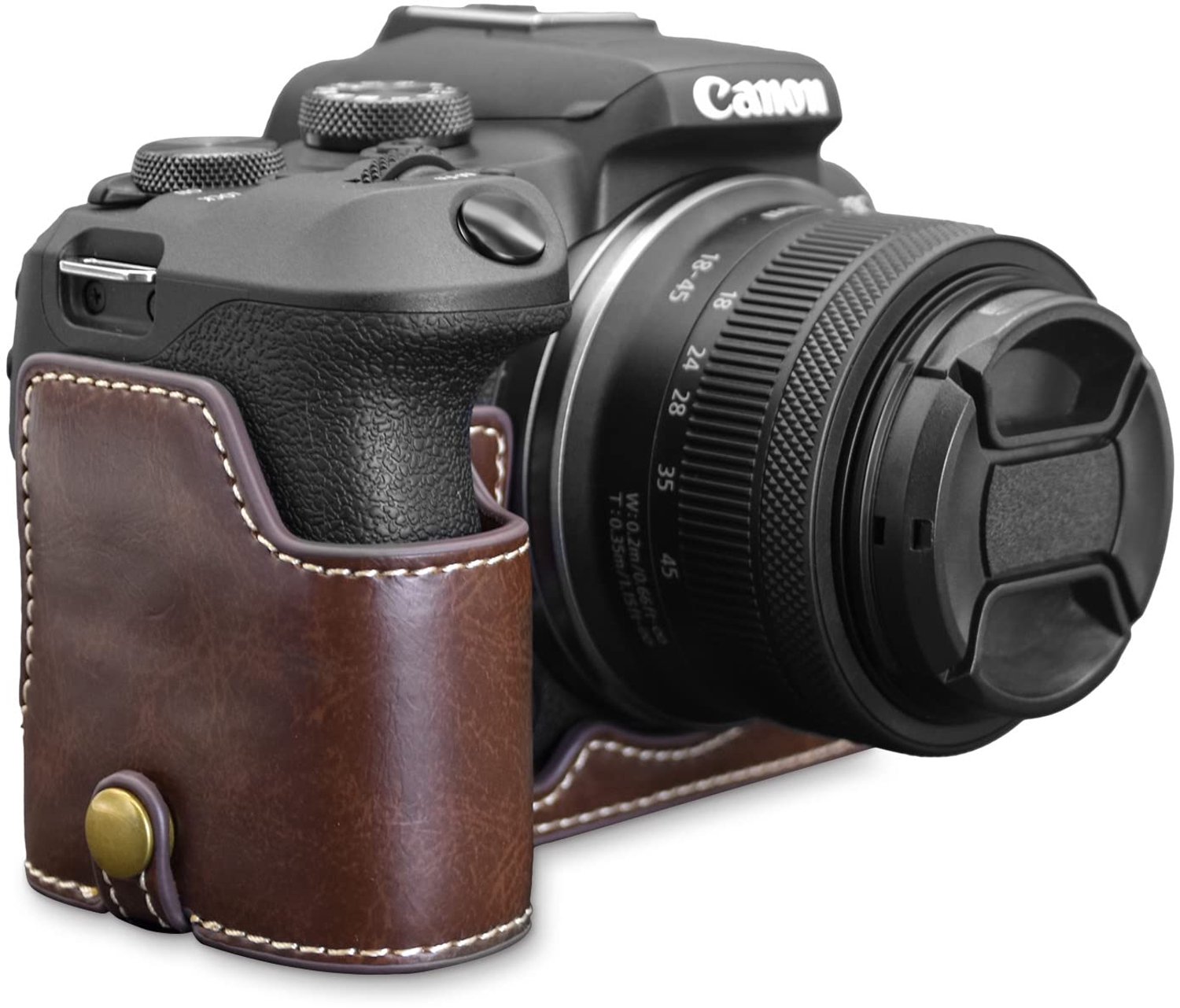 PU Leren Half Case voor Canon EOS R10 - Beschermende Grip Case in Coffee