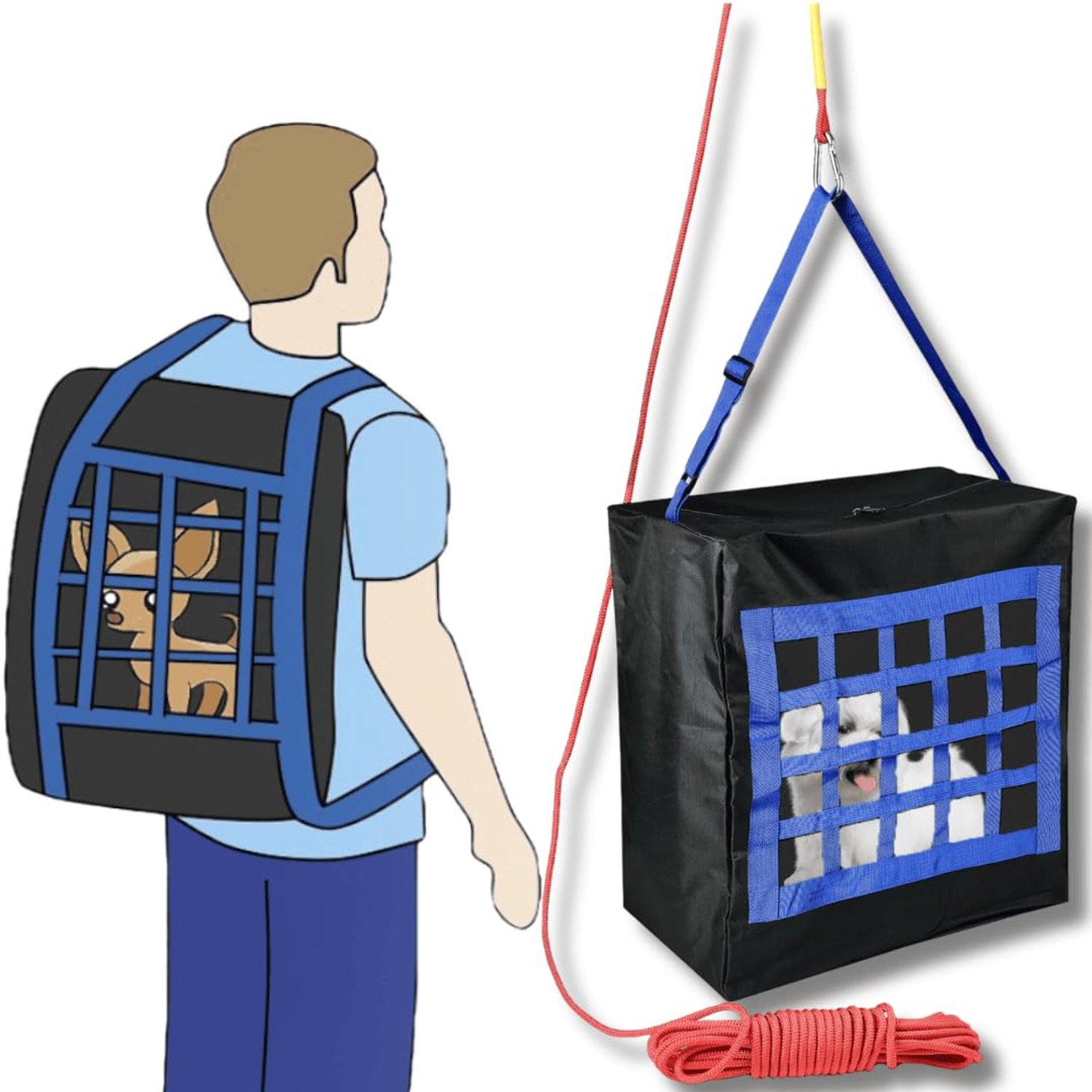 Huisdier Evacuatie Kit - Brandwerende Rugzak - Huisdier Draagtas - Honden/Katten - 15 m Touw inbegrepen - Levensreddend & Compact - Dierenrugzak