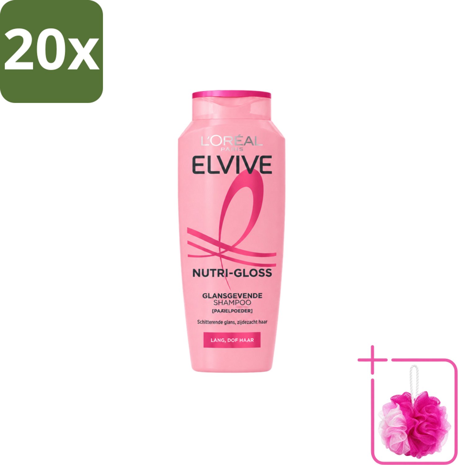 20 x L’Oréal Paris Elvive – Shampoo – Nutri Gloss – 200 ml - Bulkverpakking - Lang haar - Douchemop - Glans