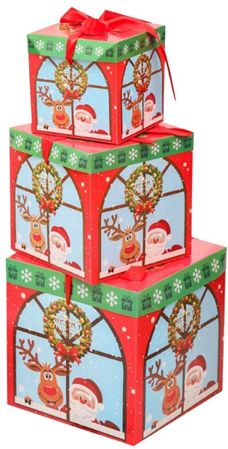 3-Delige Kerstavond Geschenkverpakking - Decoratieve Papieren Dozen - Verschillende Maten