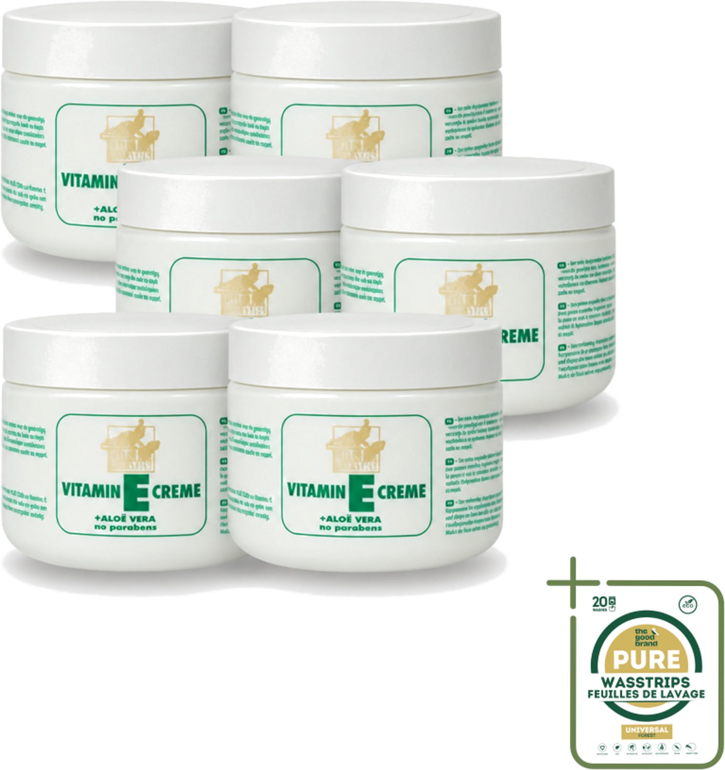 6 x Goldline - Bodycrème - Vitamine-E & Aloë Vera - Gevoelige Huid - Kalmerend - 250 ml - Wasstrips - Gevoelige Huid - Vitamine E - Aloë Vera - Bodycrème - Kalmerend