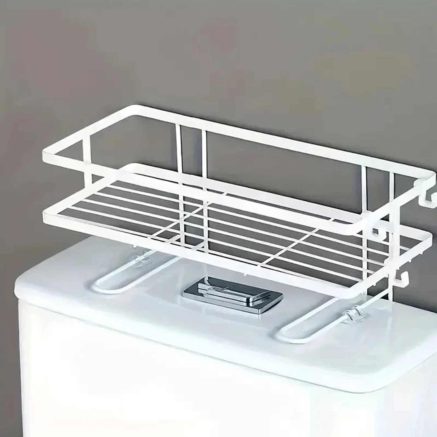Opbergrek Boven Toilet - Toiletrek - Badkamerplank - Badkamerorganisator - Metaal - Wit - Frame van Metaal - Herbruikbaar - Meerdere Toepassingen - Voor Badkamer en Toilet