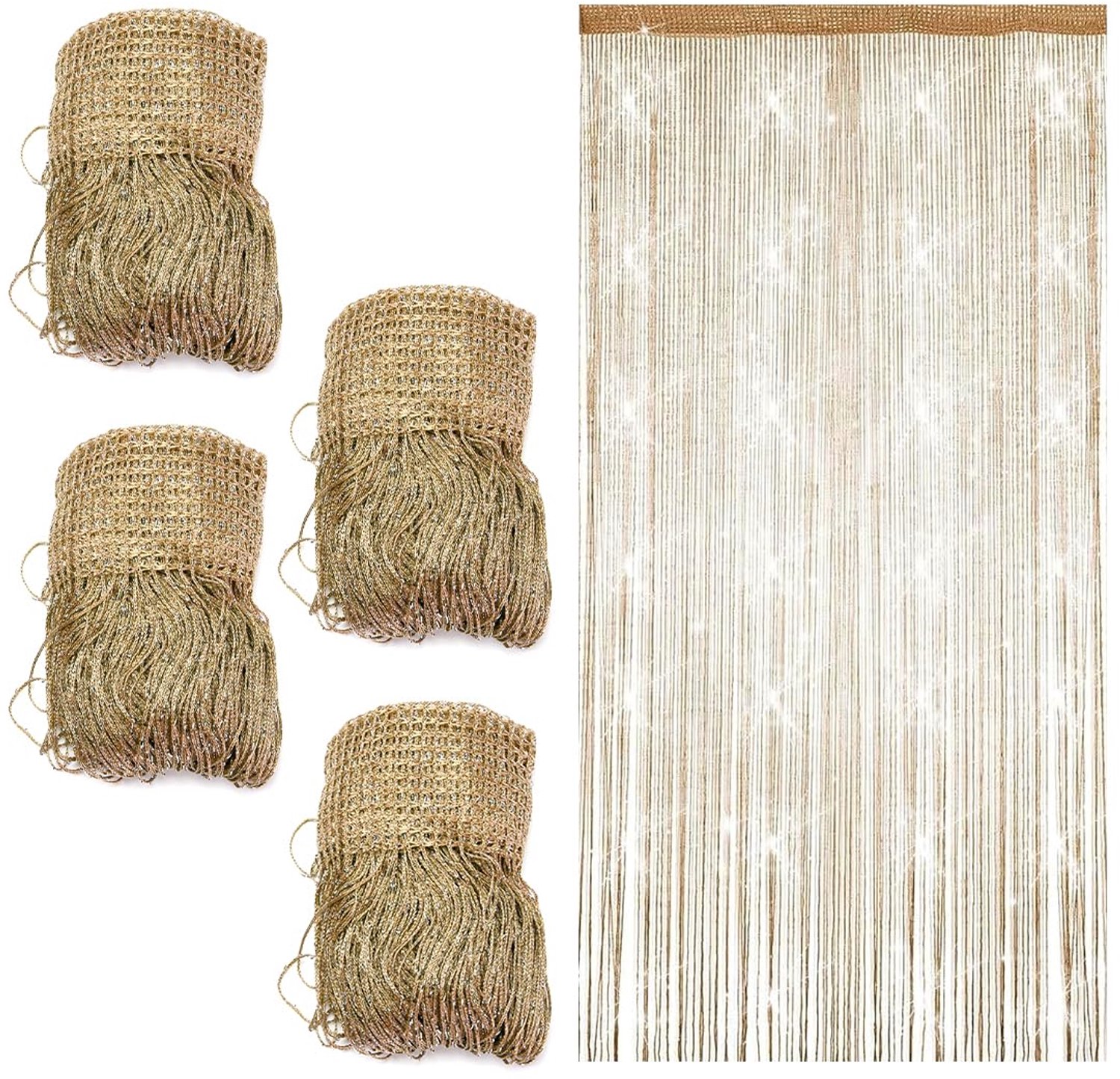 Set van 4 Glittersnoeren Gordijnen 100 x 200 cm voor Decoratie