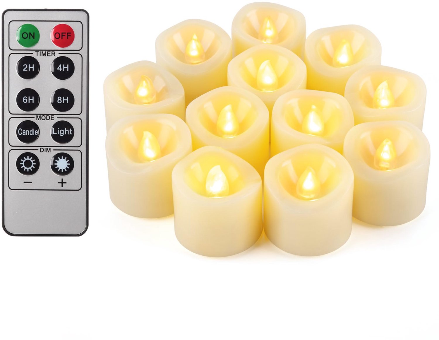 Set van 12 Vlamloze LED Theelichten met Afstandsbediening