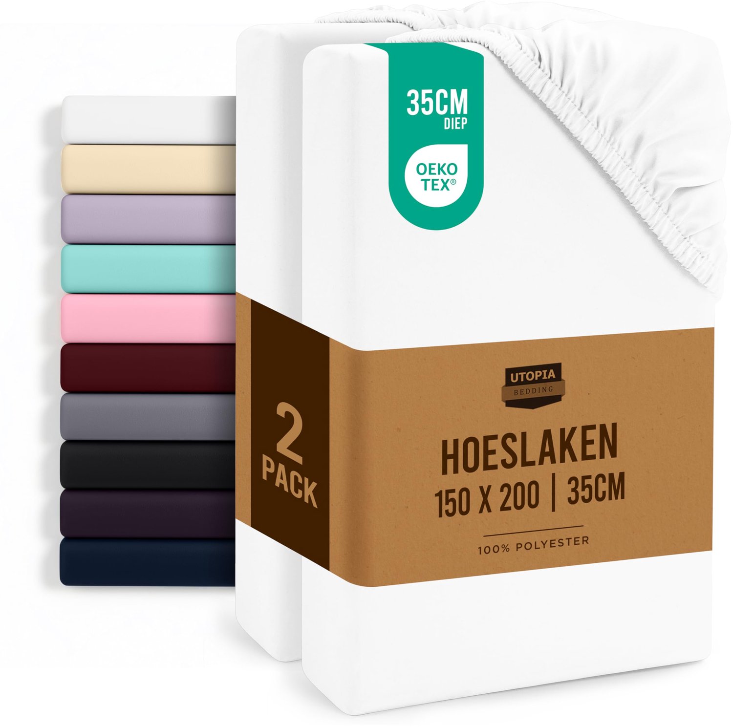 Set van 2 Fitted Sheets, 150 x 200 cm, Microvezel, Wit