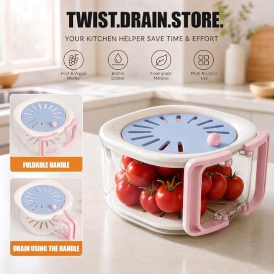 Afdruipmand voor Groenten en Fruit - Set van 2 - Blauw — afbeelding 3