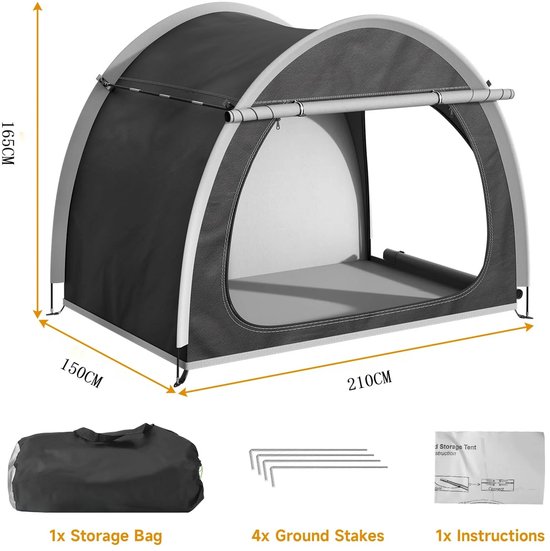 MC Select Waterdichte Fietstent - Tent - 210 x 150 x 165 cm - Zwart — afbeelding 5